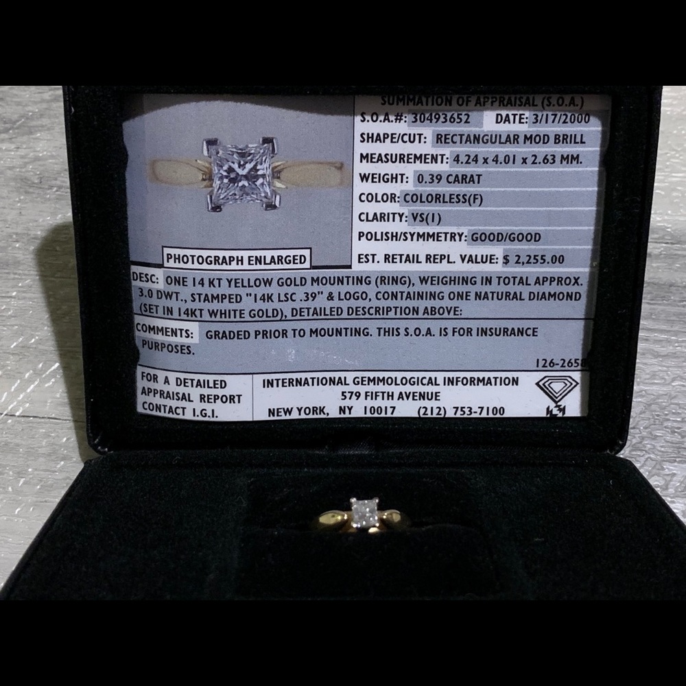 .39 Carat Princess cut Engagement Ring